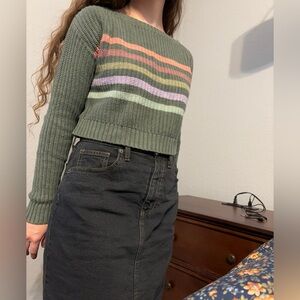 Aeropostale Green Pastel Sweater Striped Crop Knit Women's Size XS